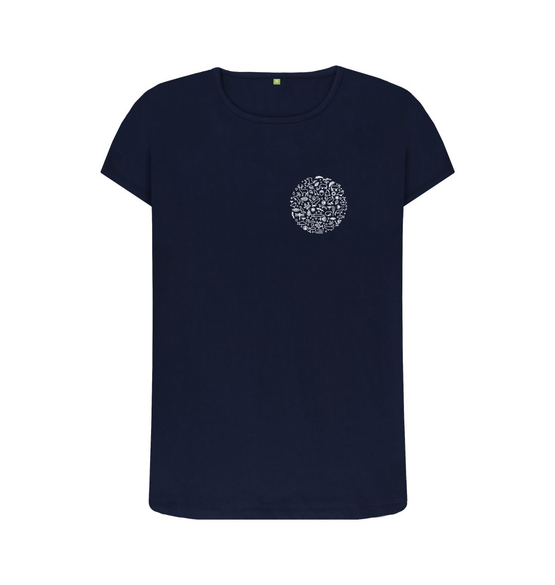 Navy Blue Women's T-shirt Fritton Lake Chest Logo (White)