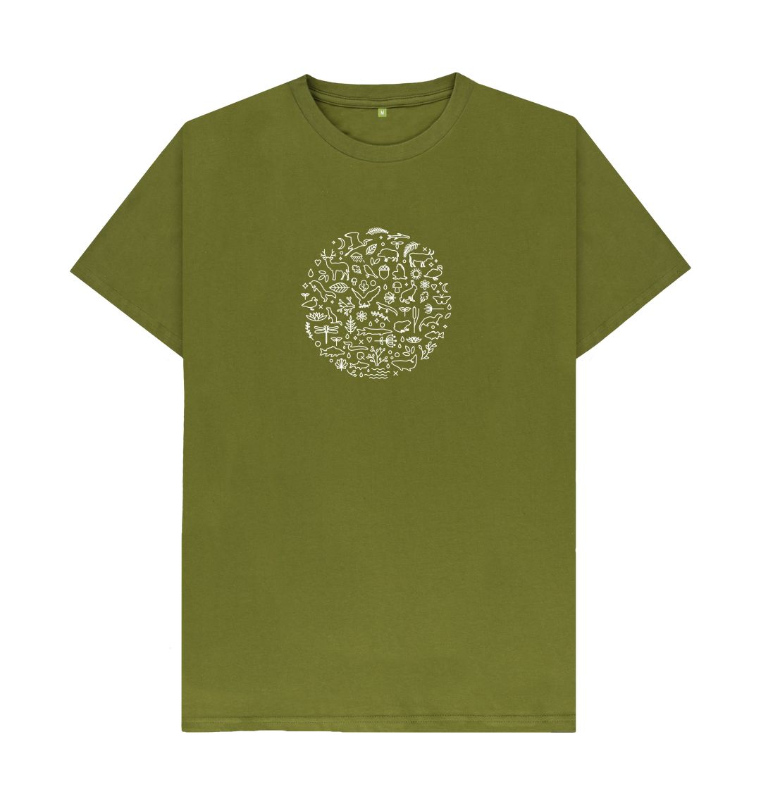 Moss Green Men's T-shirt Fritton Lake Logo (White)