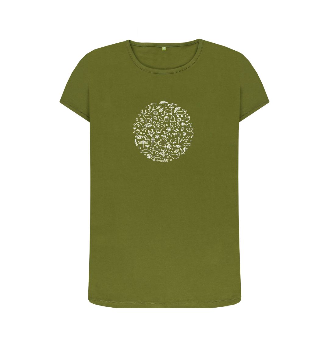 Moss Green Women's T-Shirt Fritton Lake Logo (White)